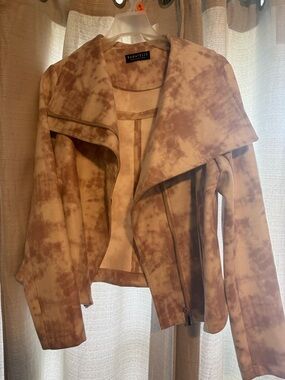 bagatelle Tan Tie-Dye Suede-Effect Moto Jacket
